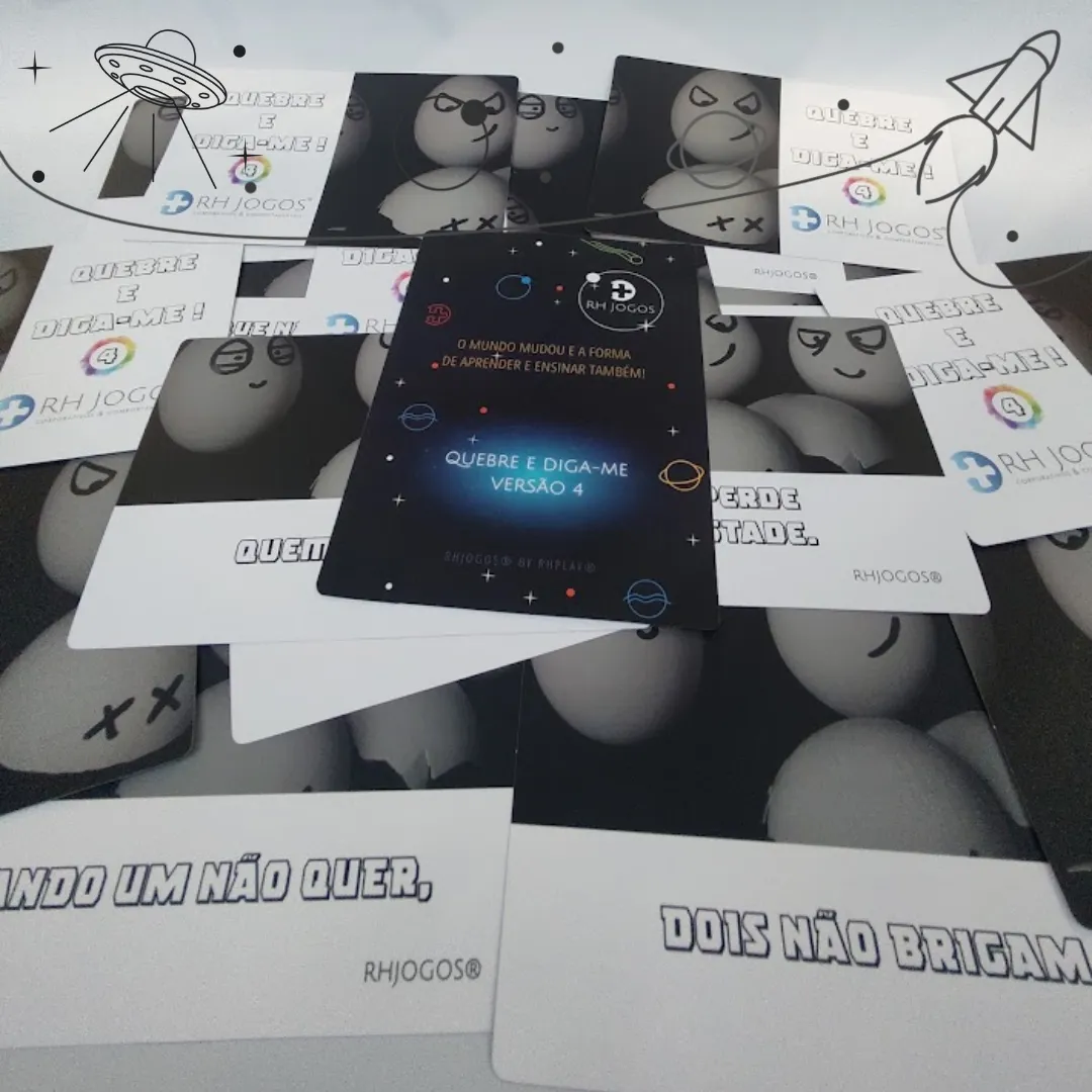 Jogo Quebre e Diga-me da RHJOGOS – cartas impressas de ditados populares para trabalhar, ressignificação, reflexão e quebra de crenças limitantes, excelente quebra gelo para palestras e atividades de autoconhecimento.