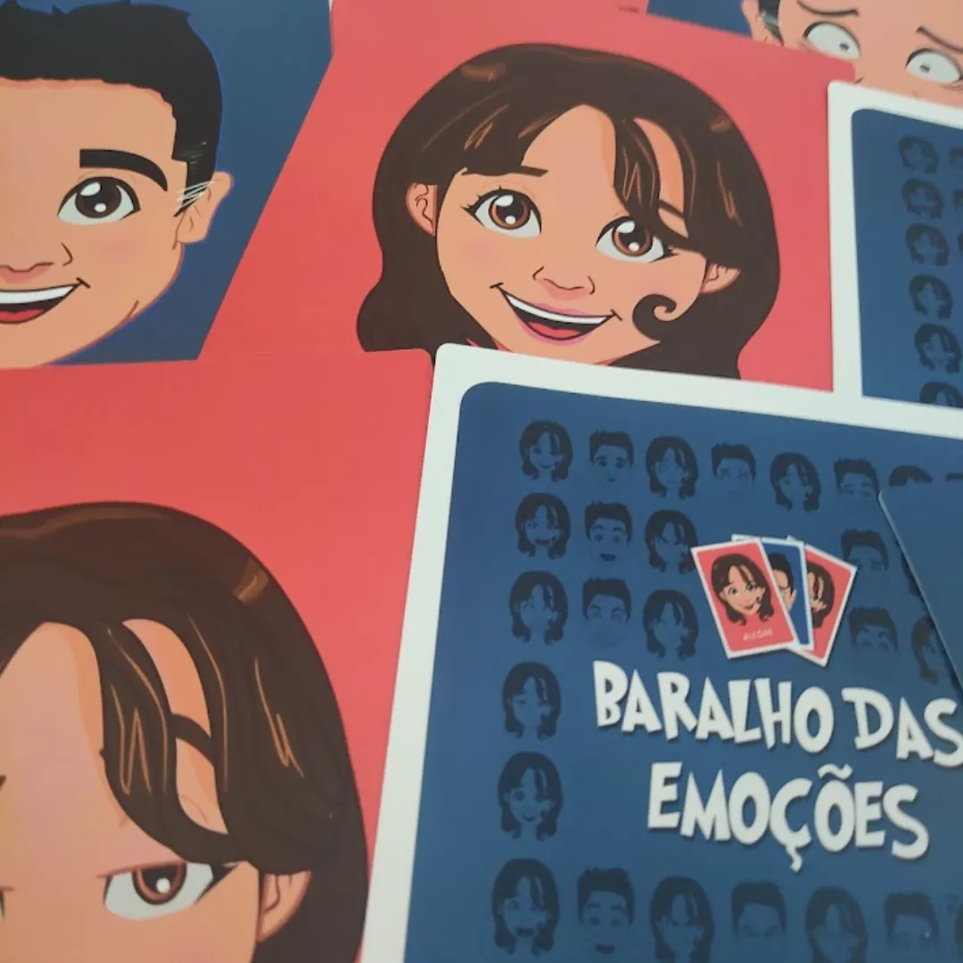 Baralho das Emoções da RHJOGOS para dinâmicas de grupo, desenvolvimento emocional, team building e identificação de sentimentos.