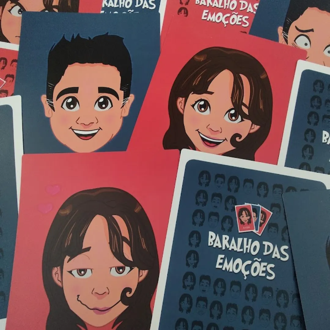 Baralho das Emoções da RHJOGOS para dinâmicas de grupo, desenvolvimento emocional, team building e identificação de sentimentos.