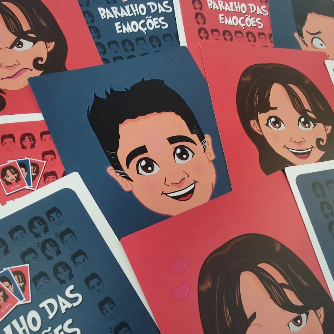 Baralho das Emoções da RHJOGOS para dinâmicas de grupo, desenvolvimento emocional, team building e identificação de sentimentos.