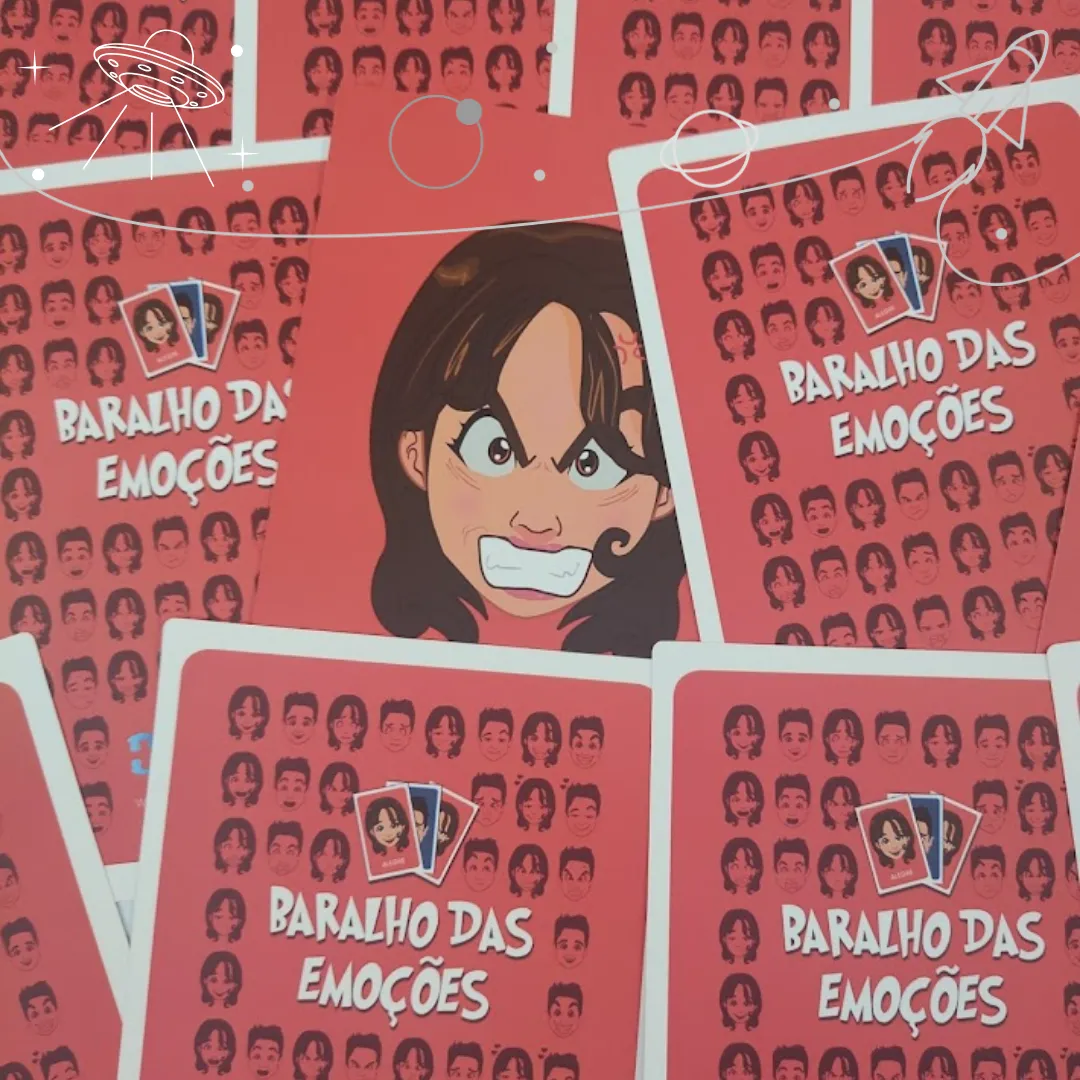 Baralho das Emoções da RHJOGOS para dinâmicas de grupo, desenvolvimento emocional, team building e identificação de sentimentos.