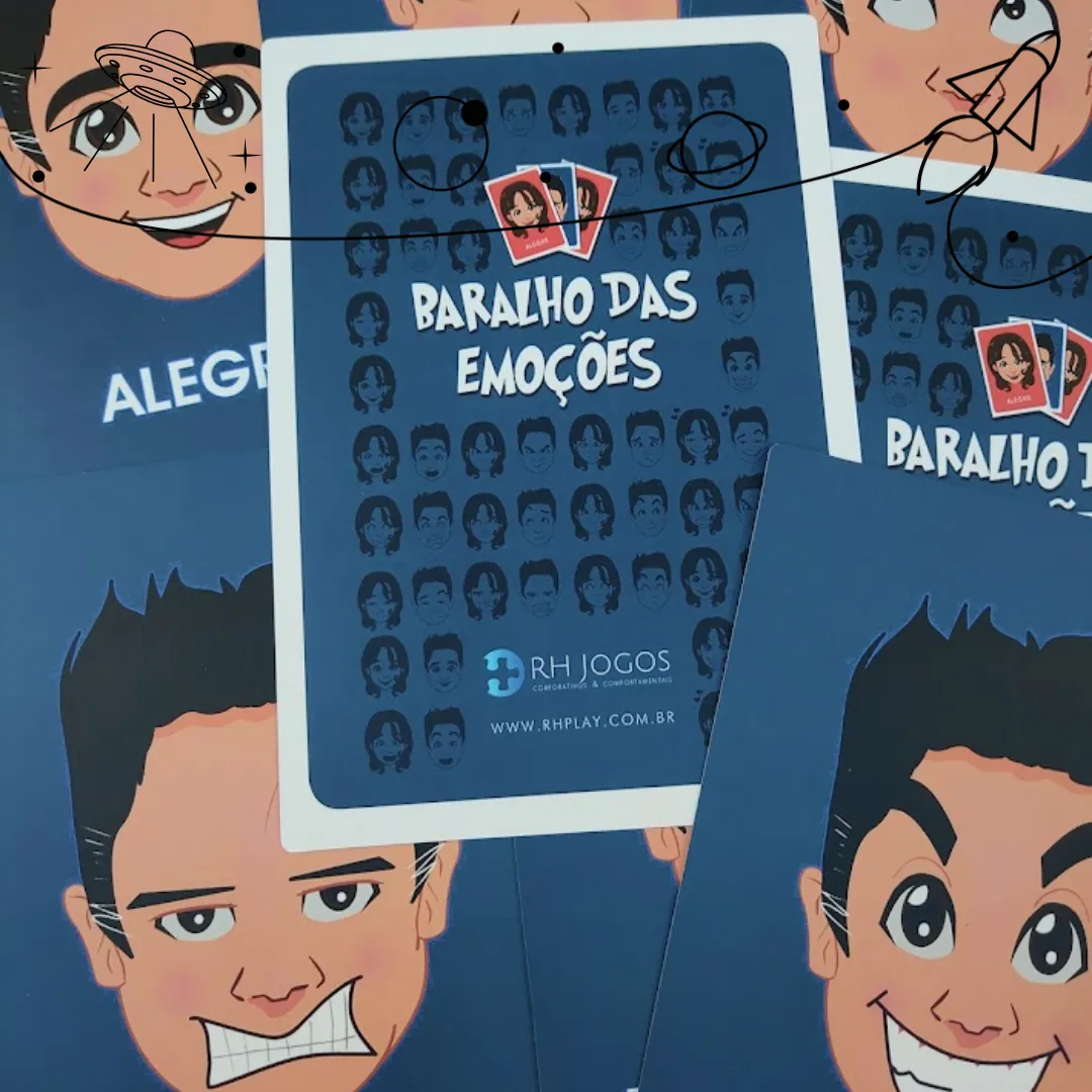 Baralho das Emoções da RHJOGOS para dinâmicas de grupo, desenvolvimento emocional, team building e identificação de sentimentos.