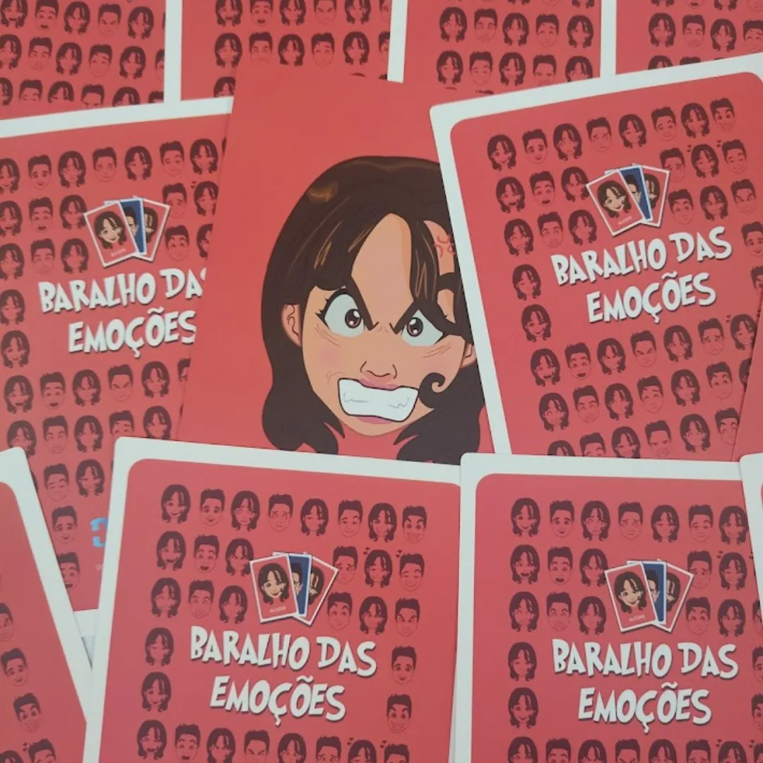 Baralho das Emoções da RHJOGOS para dinâmicas de grupo, desenvolvimento emocional, team building e identificação de sentimentos.