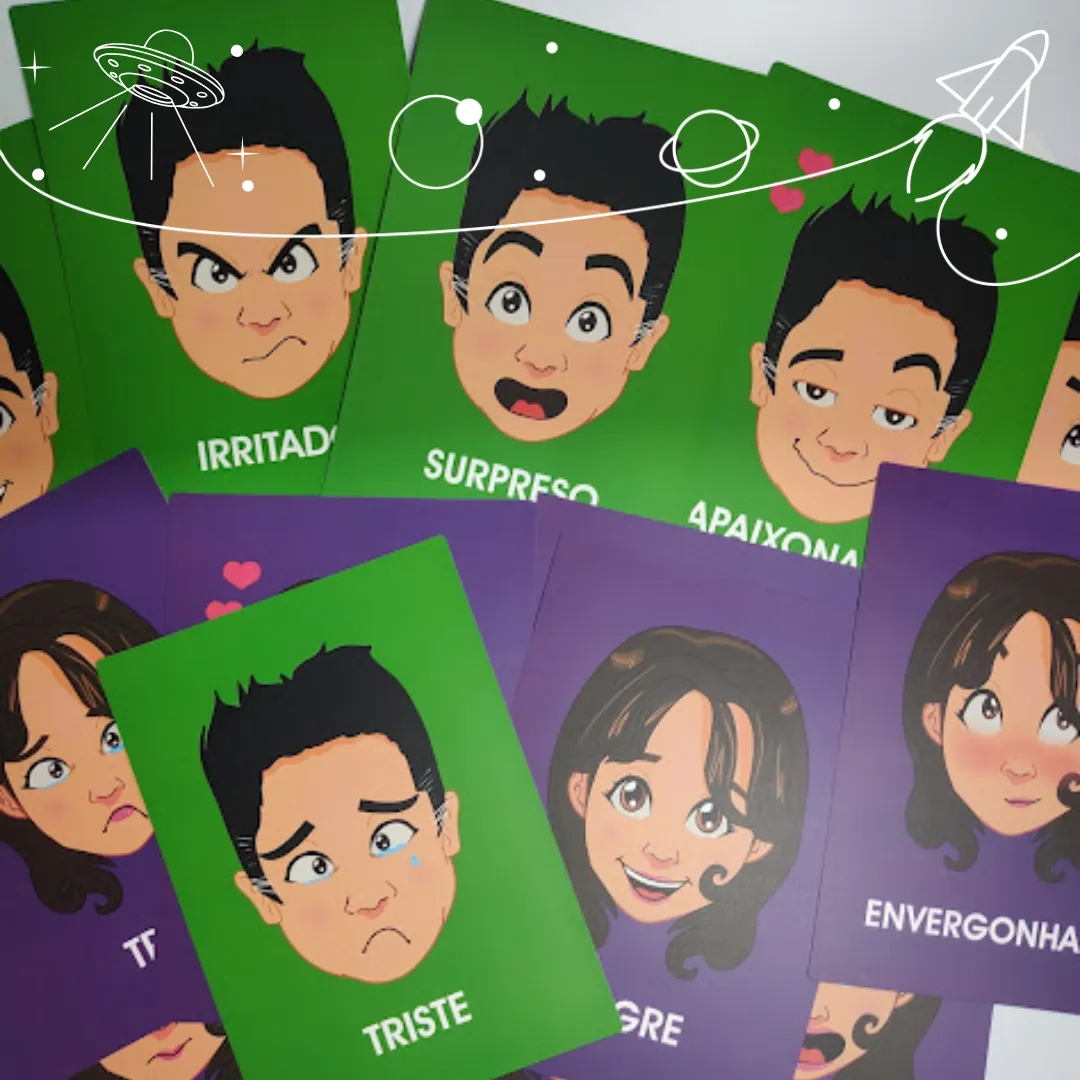 Baralho das Emoções da RHJOGOS para dinâmicas de grupo, desenvolvimento emocional, team building e identificação de sentimentos.