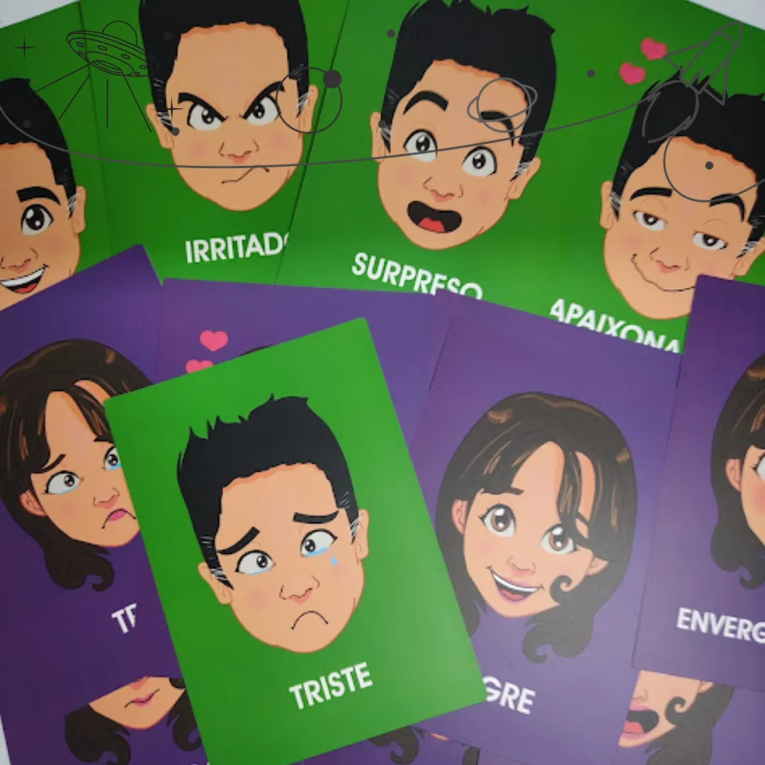 Baralho das Emoções da RHJOGOS para dinâmicas de grupo, desenvolvimento emocional, team building e identificação de sentimentos.