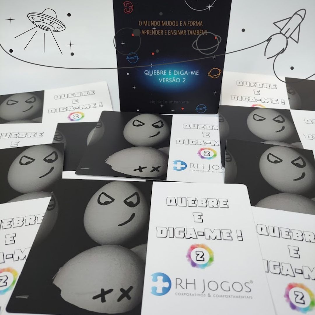 Jogo Quebre e Diga-me da RHJOGOS – cartas impressas de ditados populares para trabalhar, ressignificação, reflexão e quebra de crenças limitantes, excelente quebra gelo para palestras e atividades de autoconhecimento.