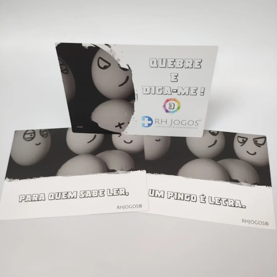 Jogo Quebre e Diga-me da RHJOGOS – cartas impressas de ditados populares para trabalhar, ressignificação, reflexão e quebra de crenças limitantes, excelente quebra gelo para palestras e atividades de autoconhecimento.