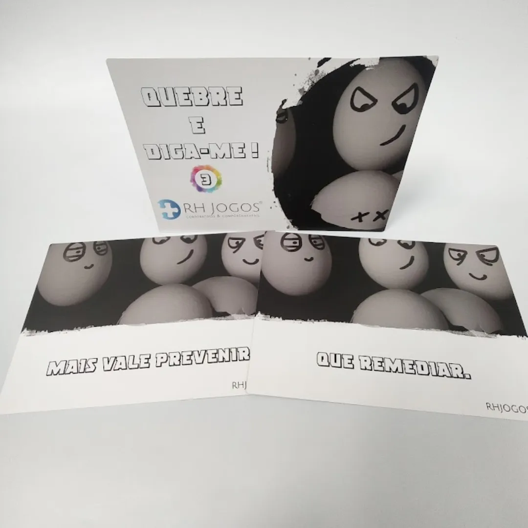Jogo Quebre e Diga-me da RHJOGOS – cartas impressas de ditados populares para trabalhar, ressignificação, reflexão e quebra de crenças limitantes, excelente quebra gelo para palestras e atividades de autoconhecimento.