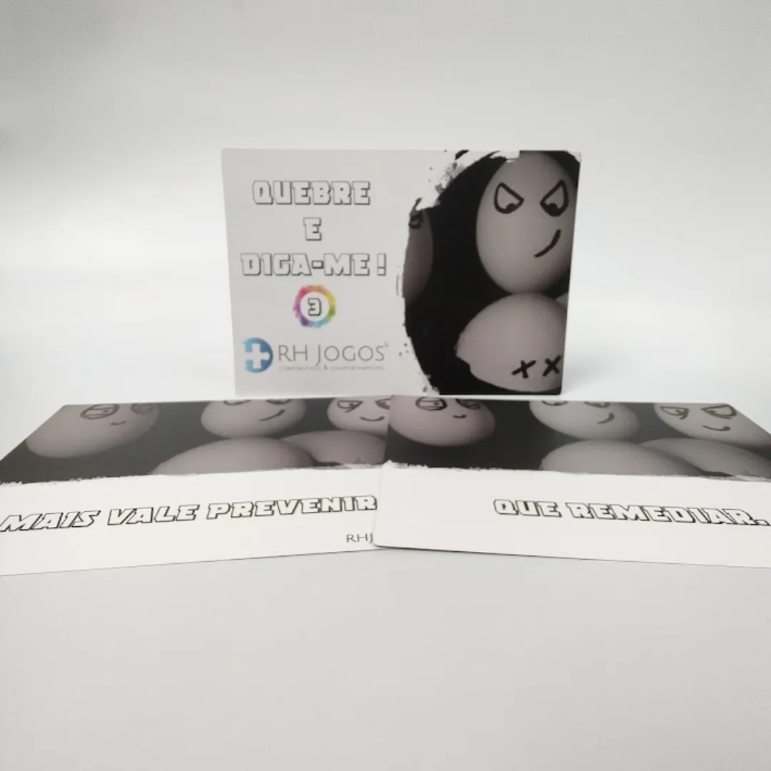 Jogo Quebre e Diga-me da RHJOGOS – cartas impressas de ditados populares para trabalhar, ressignificação, reflexão e quebra de crenças limitantes, excelente quebra gelo para palestras e atividades de autoconhecimento.