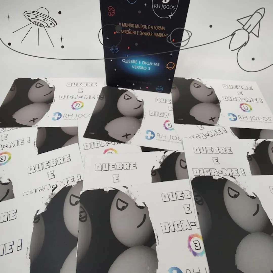 Jogo Quebre e Diga-me da RHJOGOS – cartas impressas de ditados populares para trabalhar, ressignificação, reflexão e quebra de crenças limitantes, excelente quebra gelo para palestras e atividades de autoconhecimento.