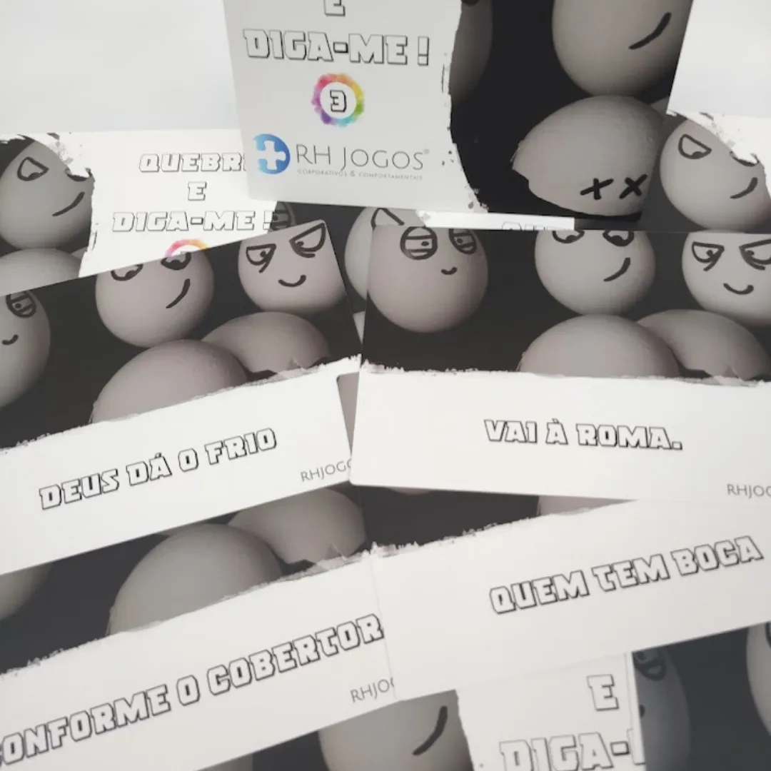 Jogo Quebre e Diga-me da RHJOGOS – cartas impressas de ditados populares para trabalhar, ressignificação, reflexão e quebra de crenças limitantes, excelente quebra gelo para palestras e atividades de autoconhecimento.