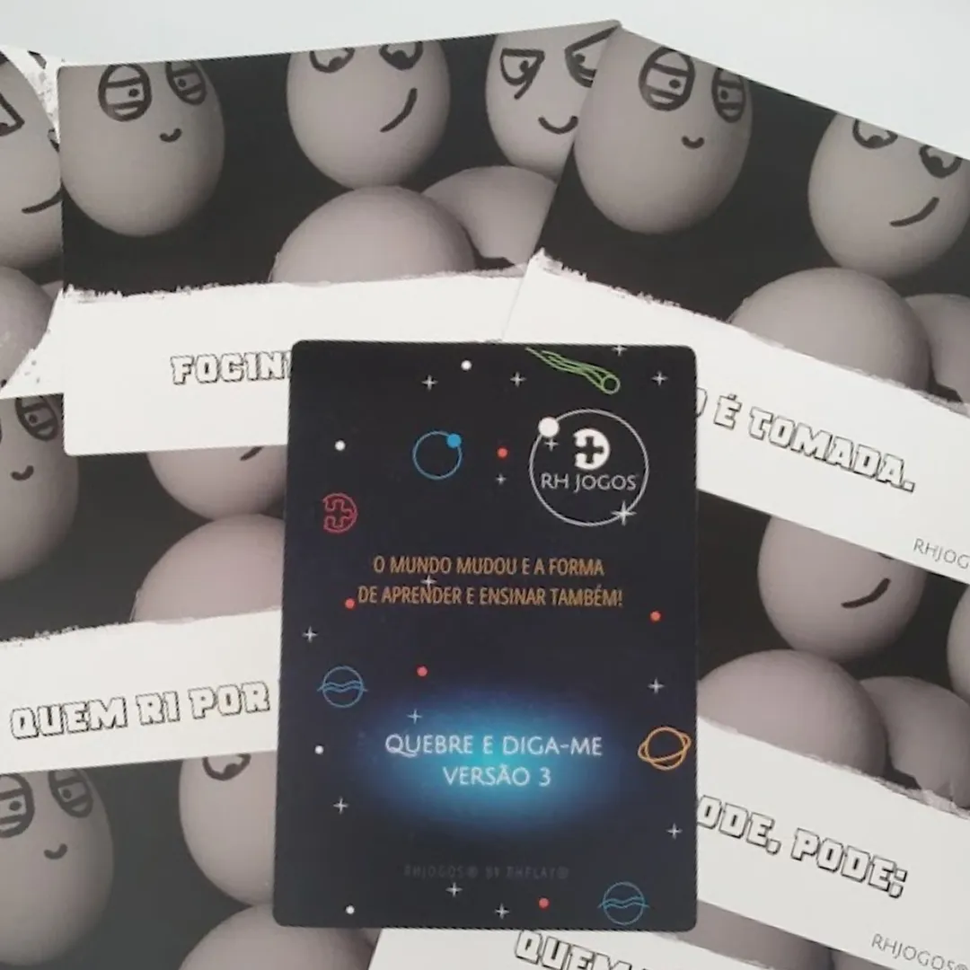 Jogo Quebre e Diga-me da RHJOGOS – cartas impressas de ditados populares para trabalhar, ressignificação, reflexão e quebra de crenças limitantes, excelente quebra gelo para palestras e atividades de autoconhecimento.