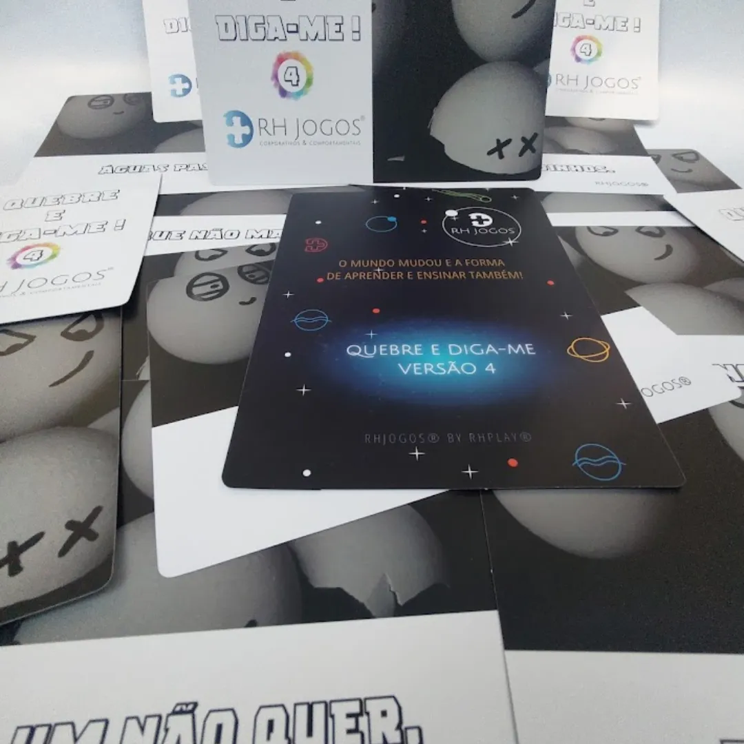 Jogo Quebre e Diga-me da RHJOGOS – cartas impressas de ditados populares para trabalhar, ressignificação, reflexão e quebra de crenças limitantes, excelente quebra gelo para palestras e atividades de autoconhecimento.