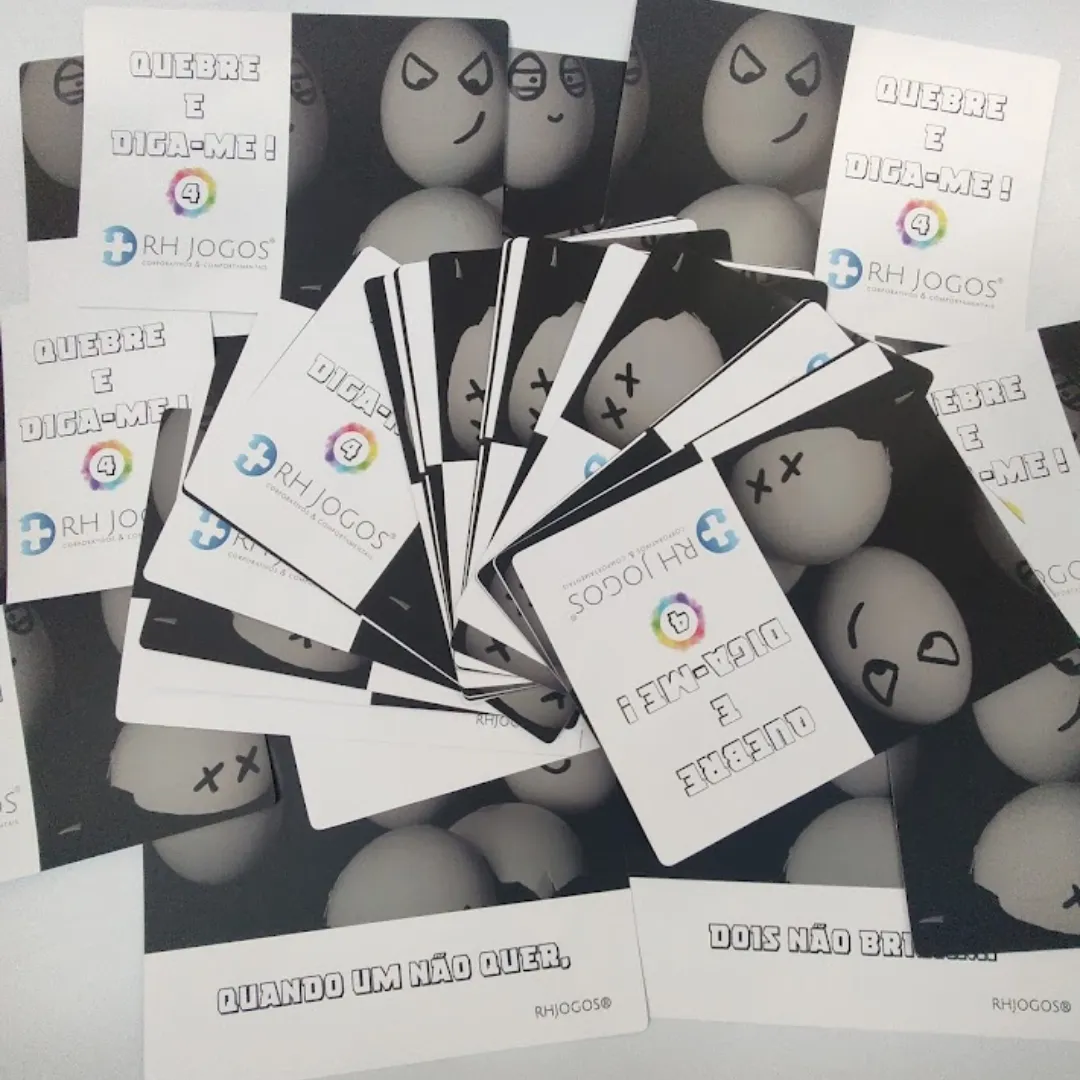 Jogo Quebre e Diga-me da RHJOGOS – cartas impressas de ditados populares para trabalhar, ressignificação, reflexão e quebra de crenças limitantes, excelente quebra gelo para palestras e atividades de autoconhecimento.