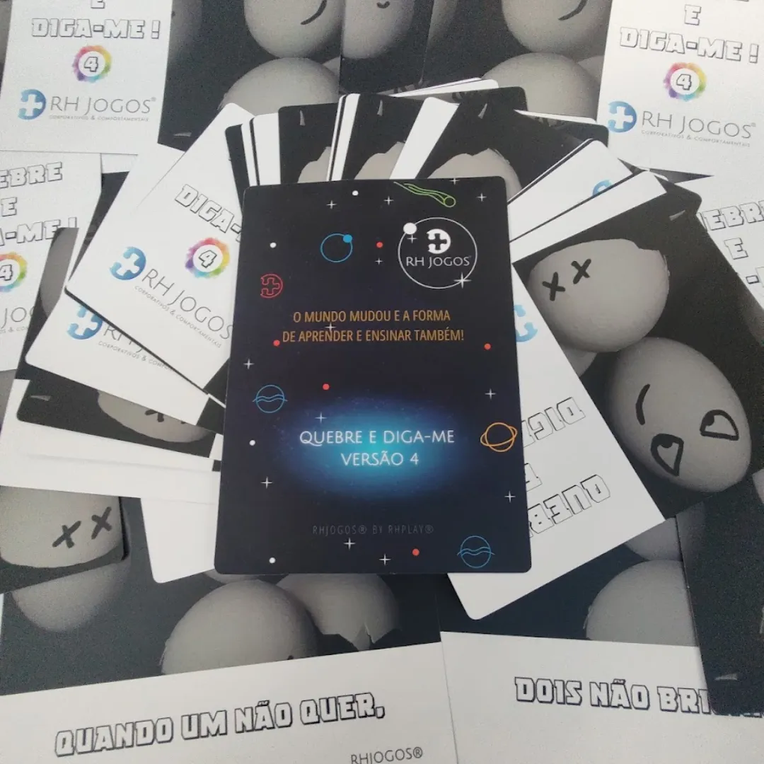 Jogo Quebre e Diga-me da RHJOGOS – cartas impressas de ditados populares para trabalhar, ressignificação, reflexão e quebra de crenças limitantes, excelente quebra gelo para palestras e atividades de autoconhecimento.