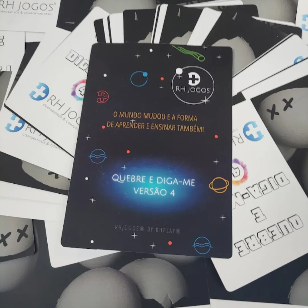 Jogo Quebre e Diga-me da RHJOGOS – cartas impressas de ditados populares para trabalhar, ressignificação, reflexão e quebra de crenças limitantes, excelente quebra gelo para palestras e atividades de autoconhecimento.