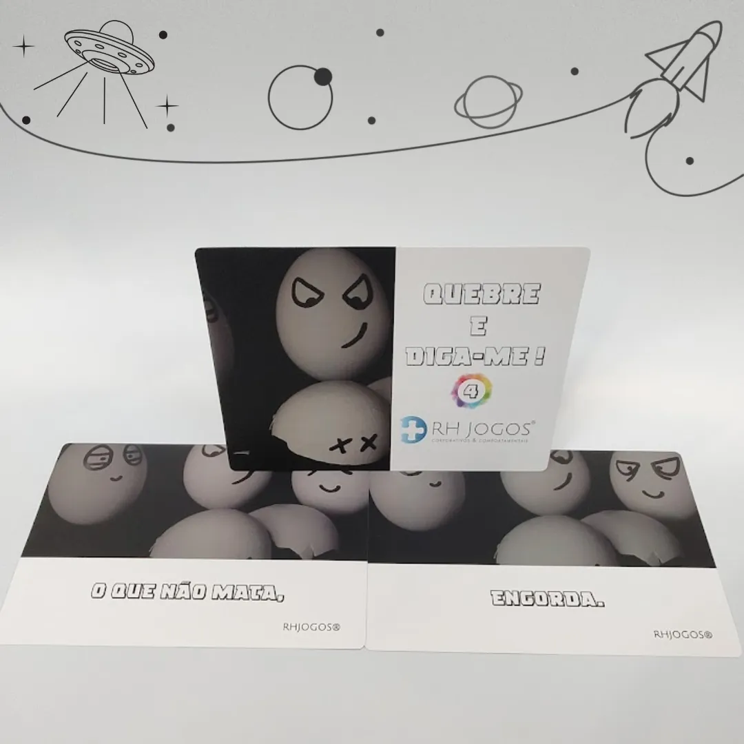 Jogo Quebre e Diga-me da RHJOGOS – cartas impressas de ditados populares para trabalhar, ressignificação, reflexão e quebra de crenças limitantes, excelente quebra gelo para palestras e atividades de autoconhecimento.