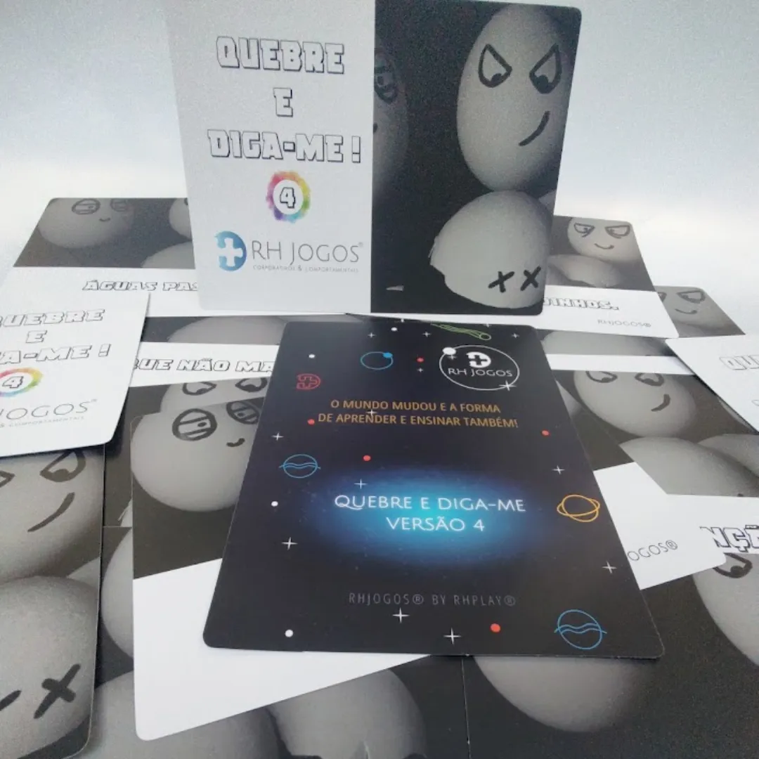 Jogo Quebre e Diga-me da RHJOGOS – cartas impressas de ditados populares para trabalhar, ressignificação, reflexão e quebra de crenças limitantes, excelente quebra gelo para palestras e atividades de autoconhecimento.