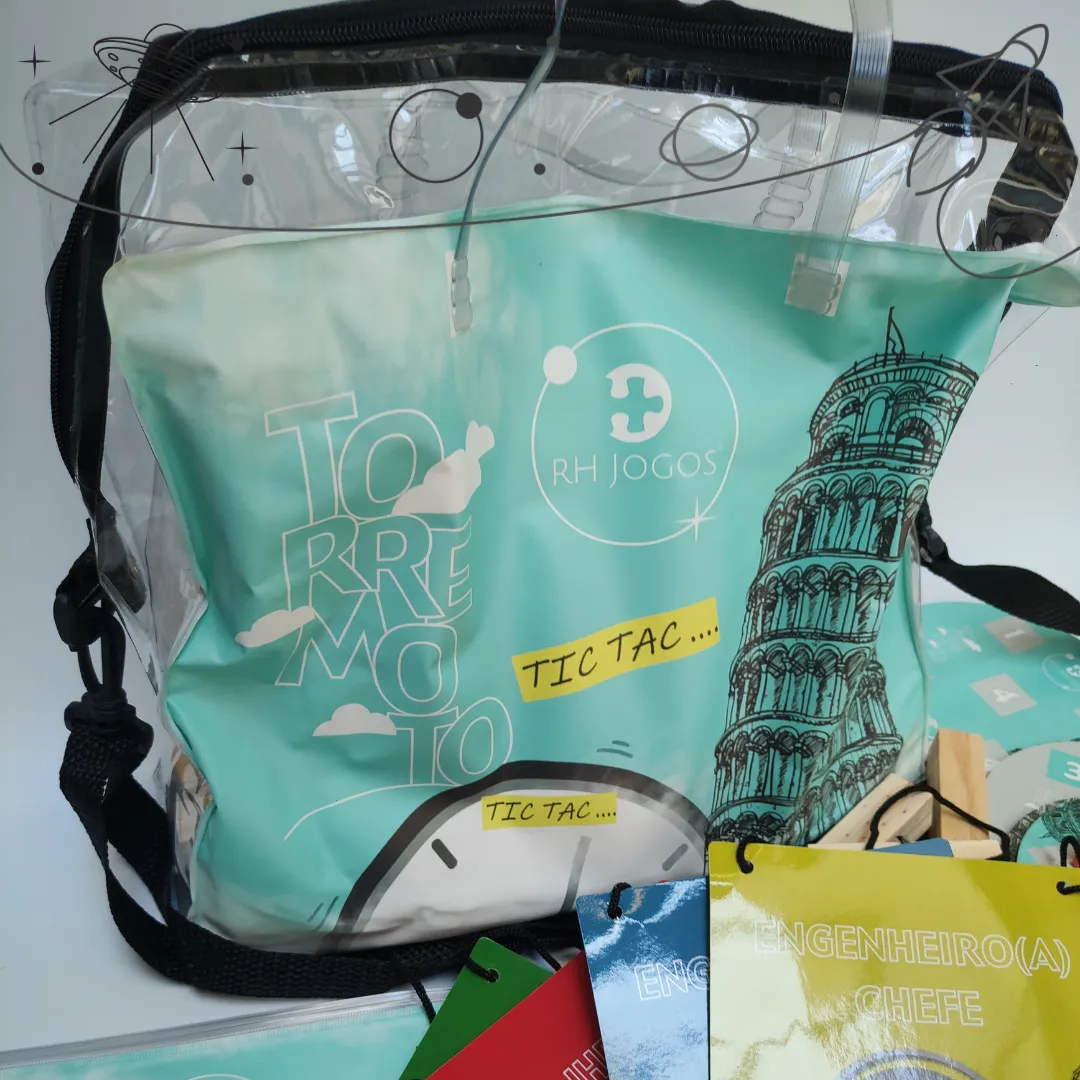 Jogo de Team Building Torremoto da RHJOGOS, simulação de negócios com torres de madeira, bases numeradas e cartas estratégicas para desenvolver negociação, planejamento e gestão de riscos em equipes.