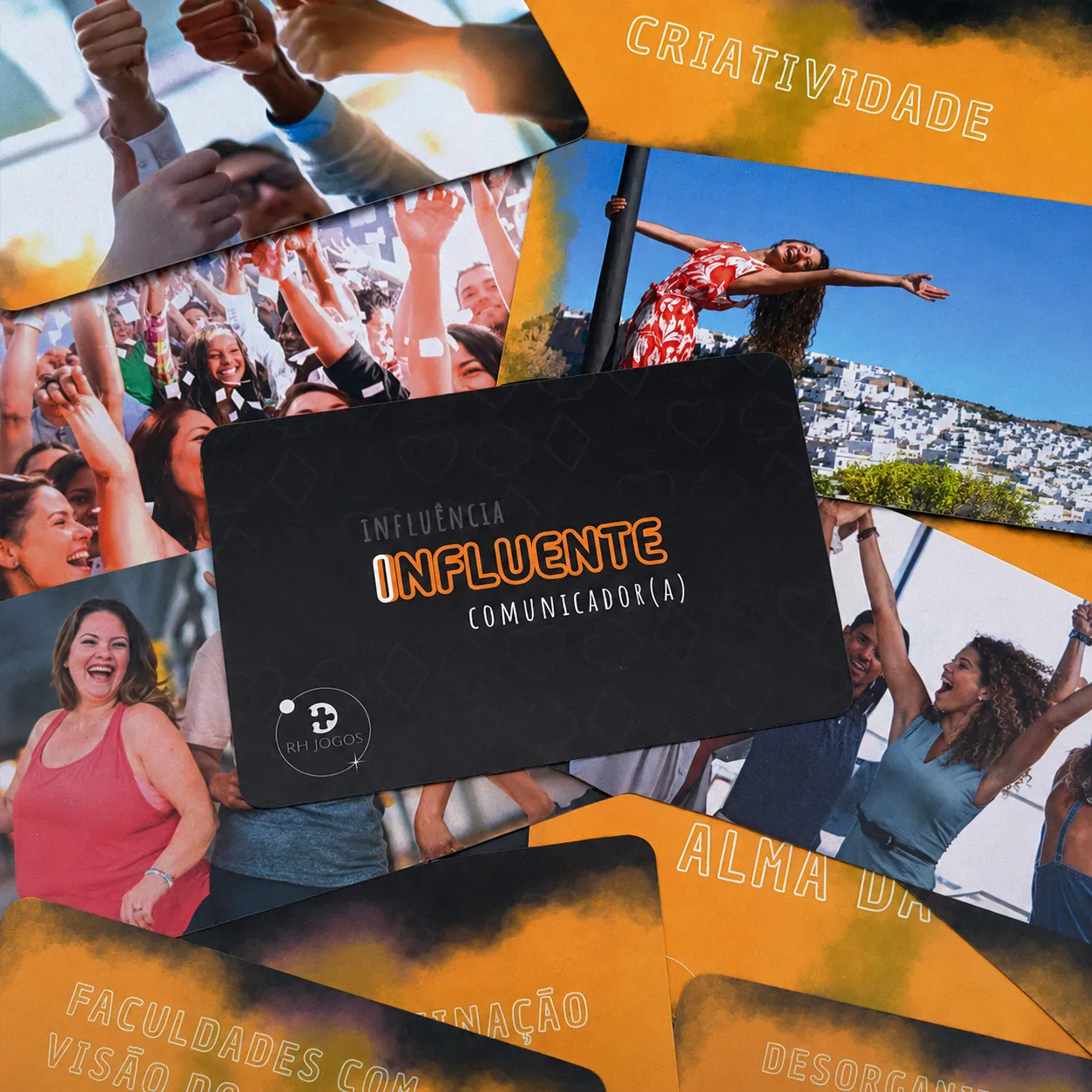 Carta Influente Comunicador(a) do jogo DISC Imagens RHJOGOS com exemplos visuais do perfil I e características como criatividade, animação e alma de equipe