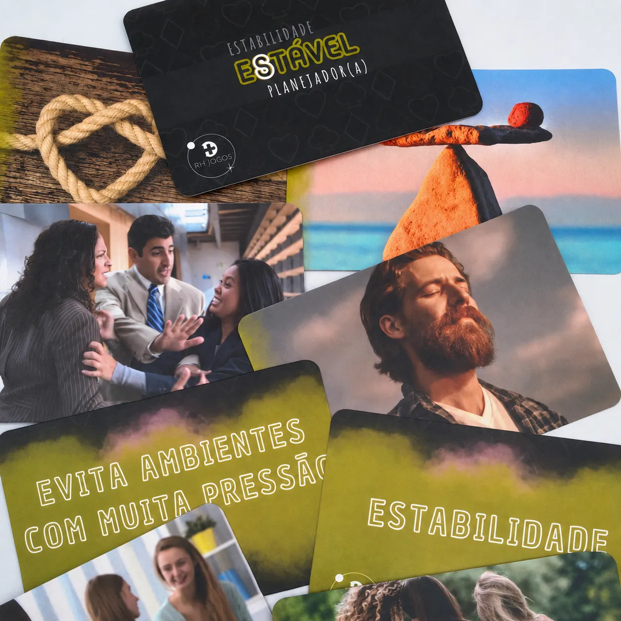 Cartas do perfil Estável Planejador do jogo DISC Imagens RHJOGOS com estabilidade, equilíbrio e preferência por ambientes com menor pressão