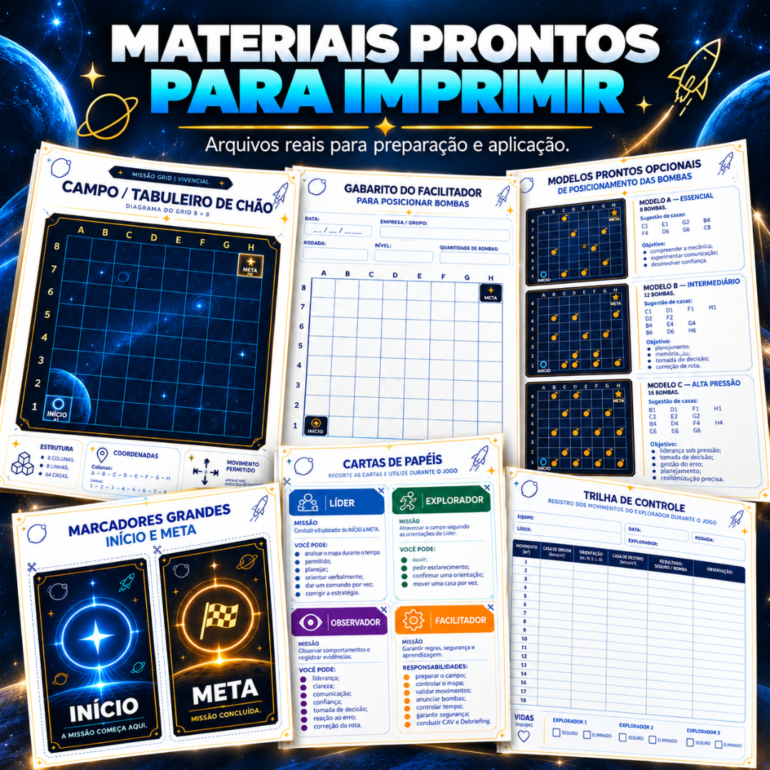 Missão Grid Vivencial jogo corporativo para liderança Print & Play RHJOGOS