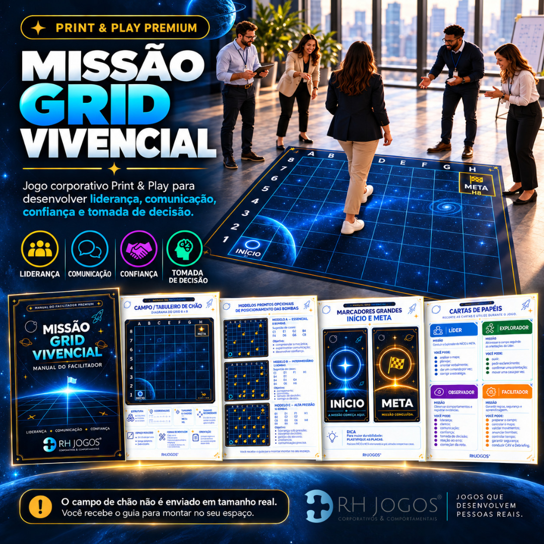 Missão Grid Vivencial jogo corporativo para liderança Print & Play RHJOGOS